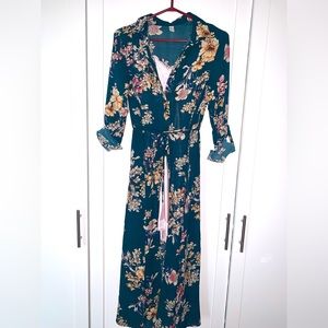 FOSCHINI FLORAL COLLARED DUSTER MAXI DRESS SIZE 6